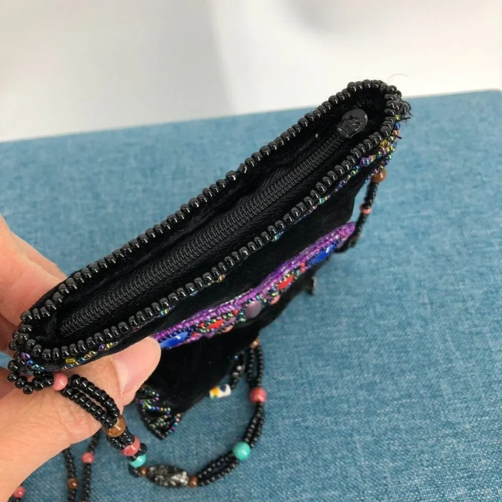 Velvet Black Beaded Colorful Butterfly Mini Cross-shoulder Pouch Y2K Retro - Picture 7 of 15